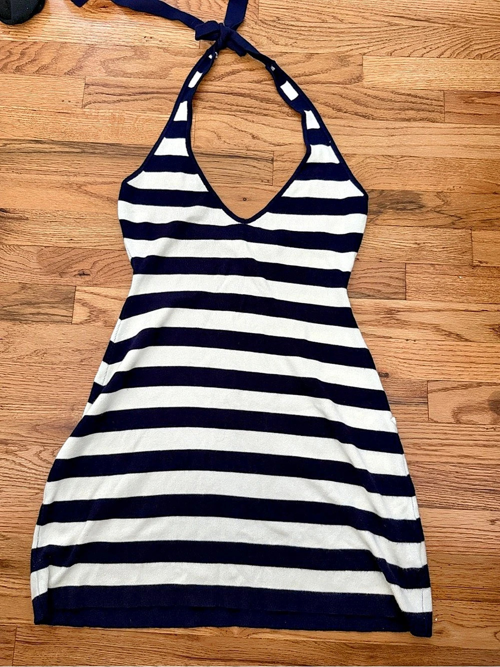 Frankies Bikinis Dolly Knit Mini Dress Blue & White 2XL